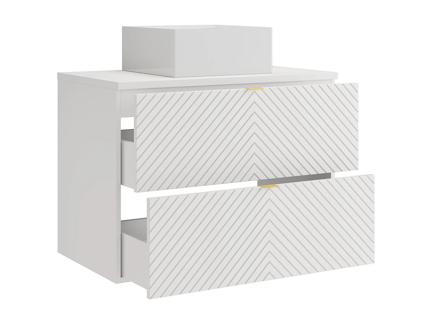 Meuble de salle de bain suspendu en chevrons avec vasque à poser carrée - Blanc - 80 cm - DORIONI
