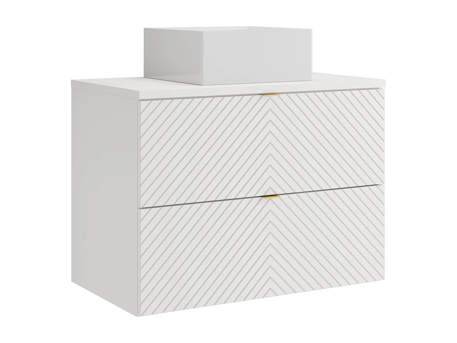 Meuble de salle de bain suspendu en chevrons avec vasque à poser carrée - Blanc - 80 cm - DORIONI