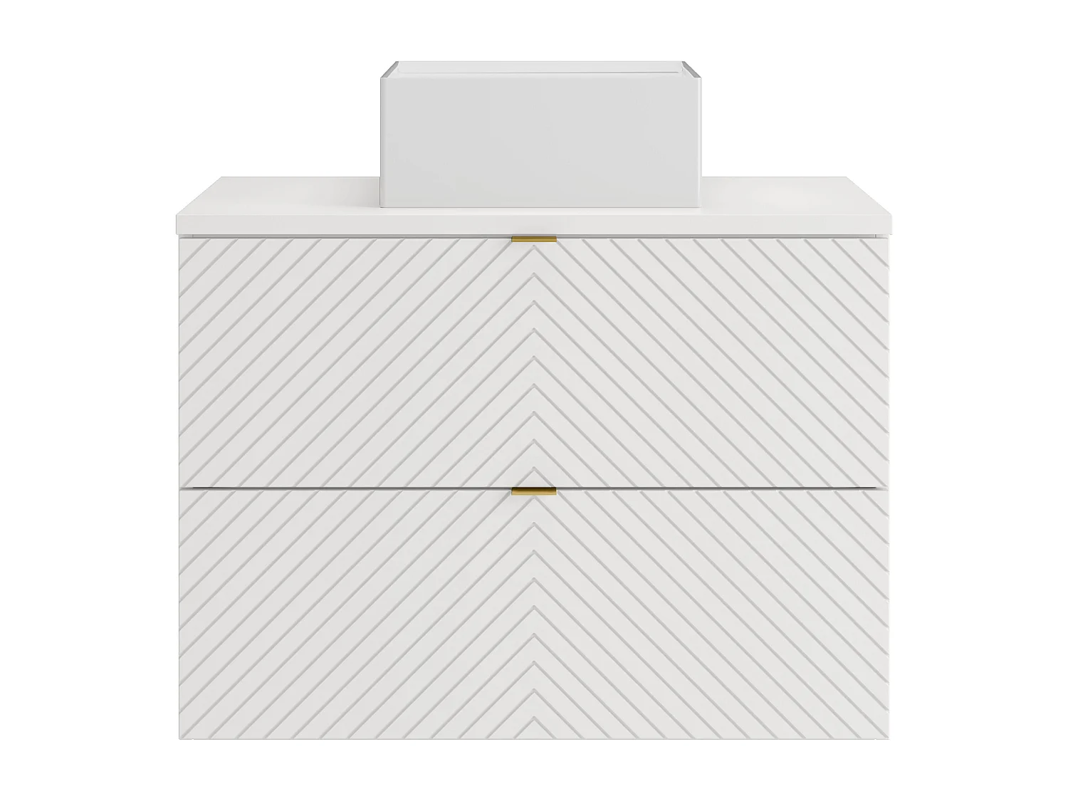 Meuble de salle de bain suspendu en chevrons avec vasque à poser carrée - Blanc - 80 cm - DORIONI
