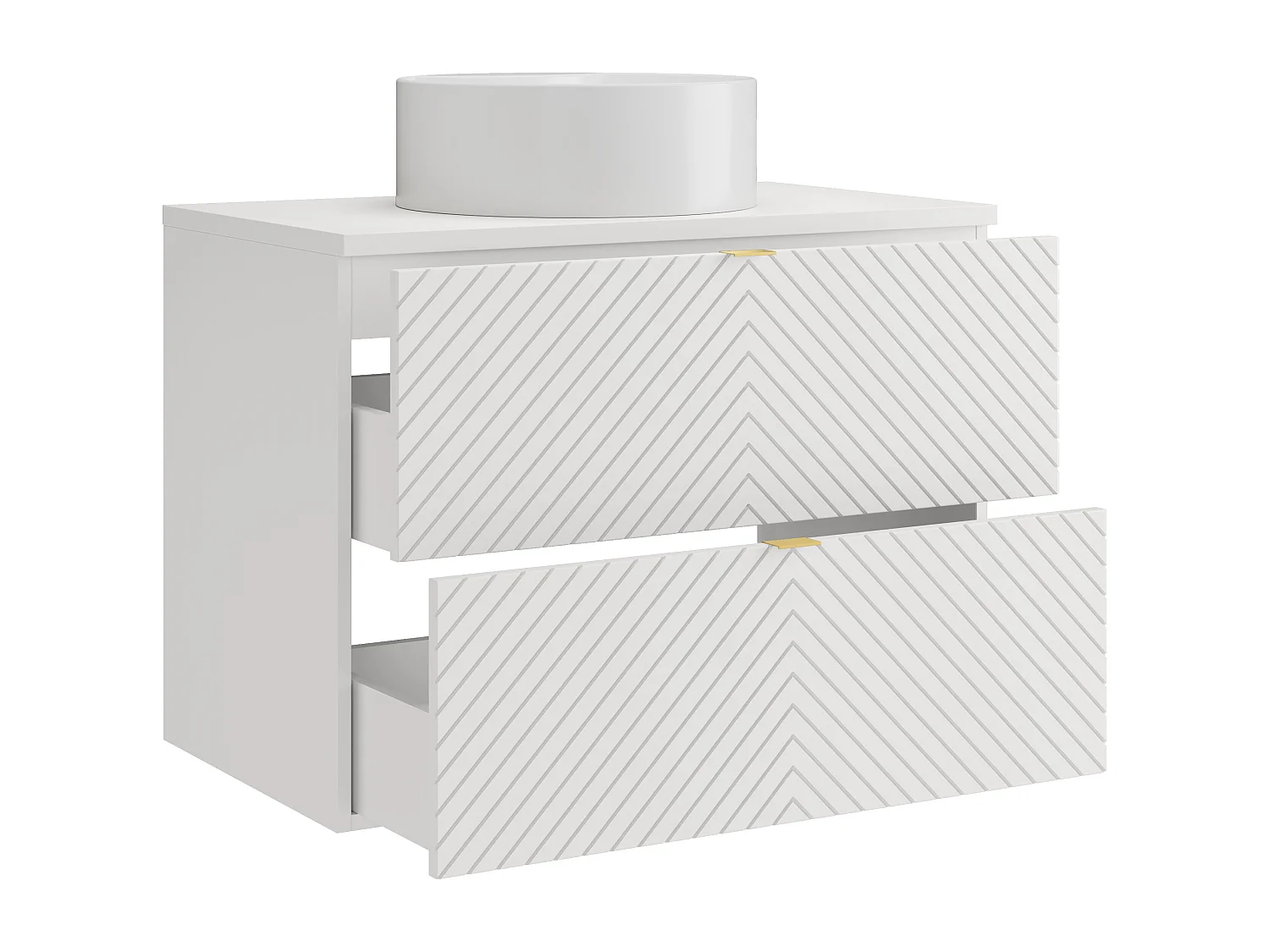 Meuble de salle de bain suspendu en chevrons avec vasque à poser ronde - Blanc - 80 cm - DORIONI