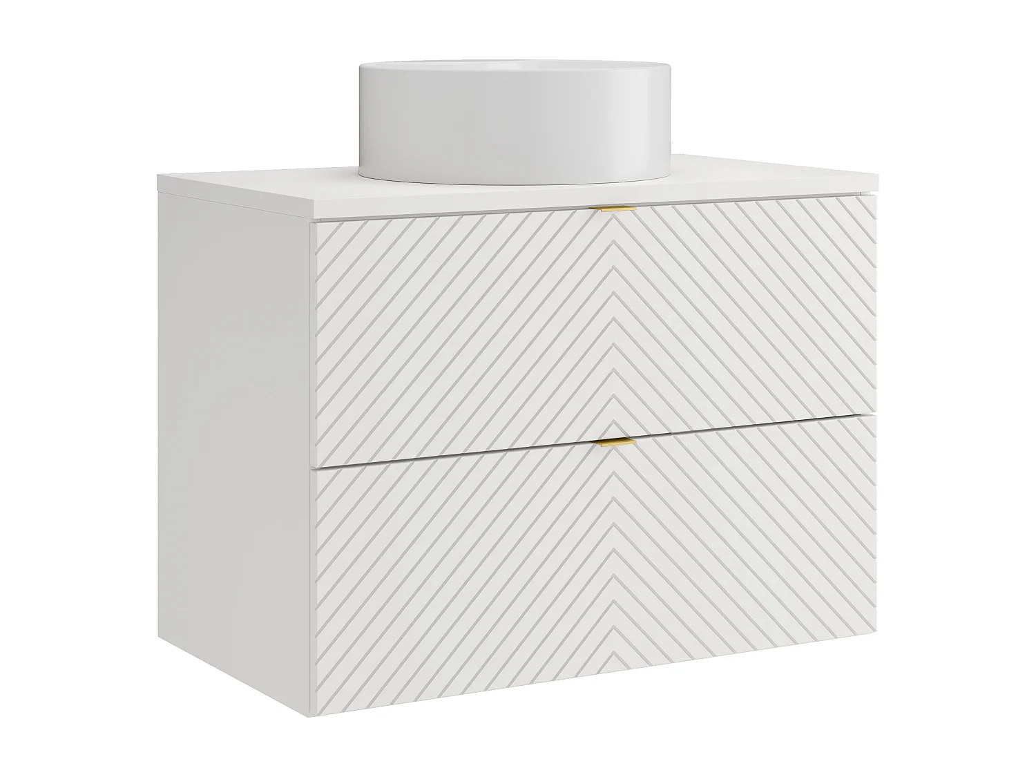 Meuble de salle de bain suspendu en chevrons avec vasque à poser ronde - Blanc - 80 cm - DORIONI