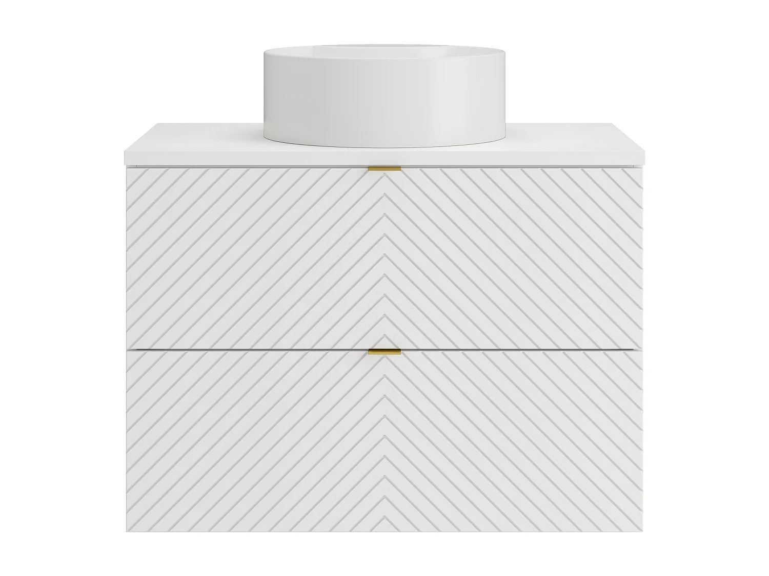 Meuble de salle de bain suspendu en chevrons avec vasque à poser ronde - Blanc - 80 cm - DORIONI