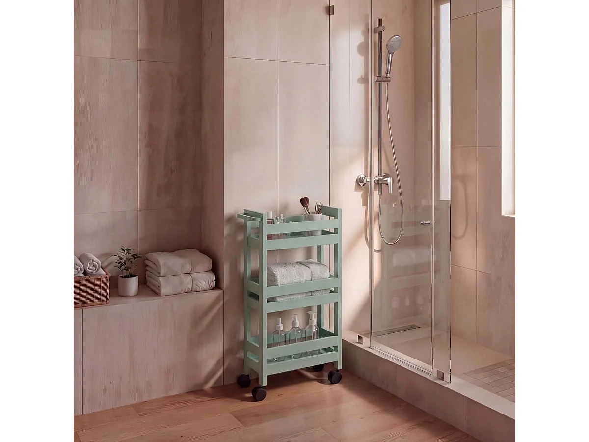 Desserte Salle de Bain 3 Niveaux "Colorama" 75cm Vert Céladon