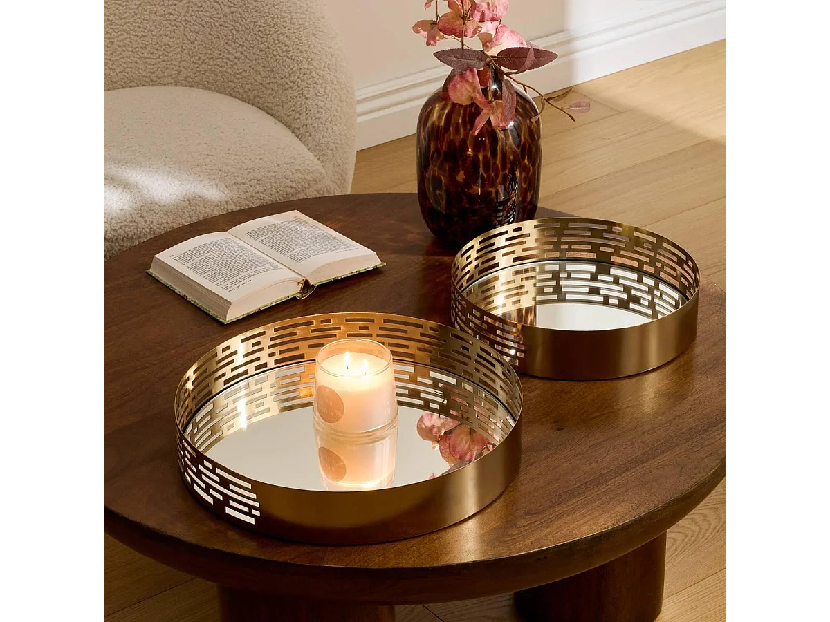 Lot de 2 Plateaux Déco en Métal "Taymy" 38cm Doré