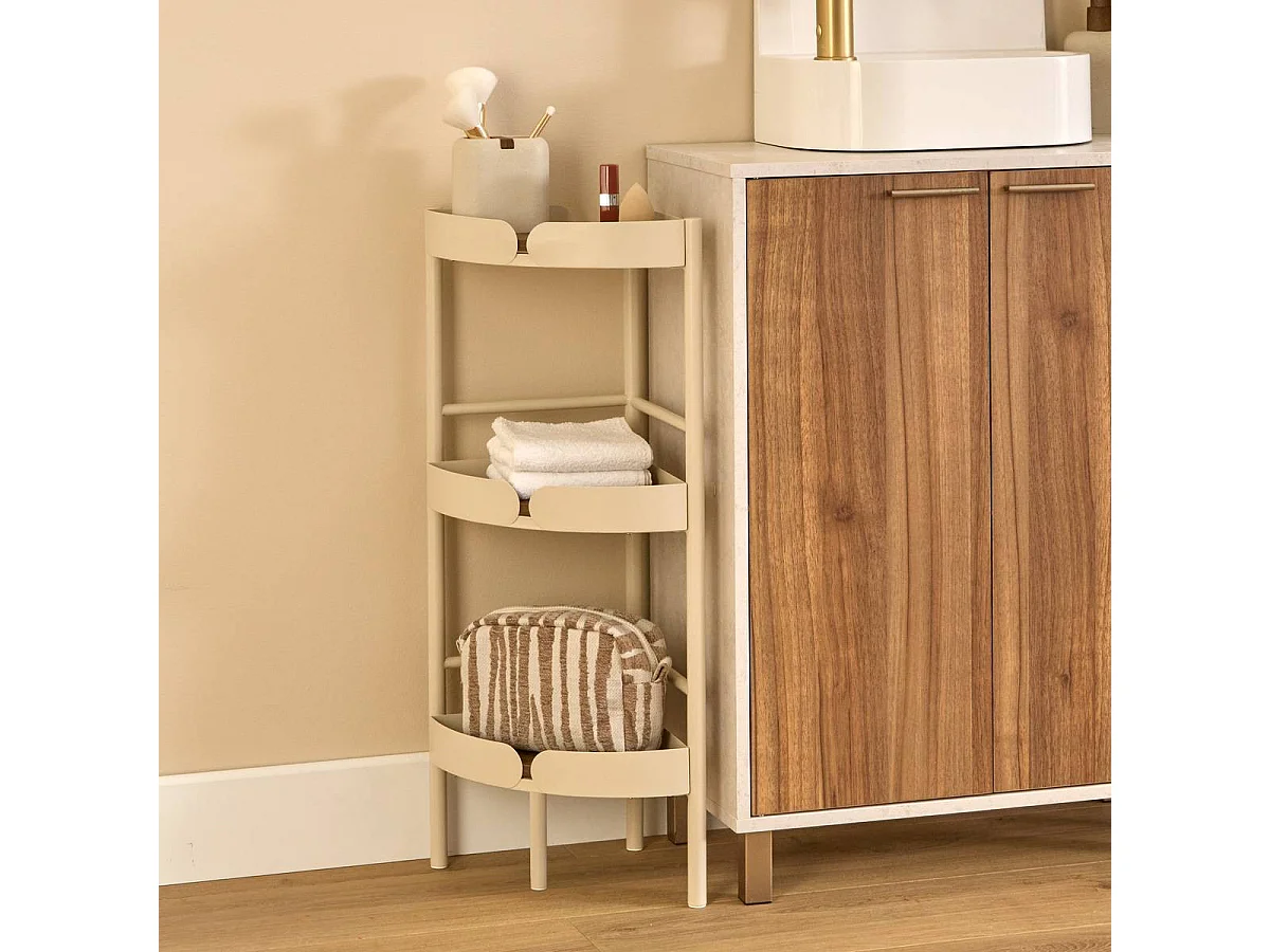 Étagère d'Angle Salle de Bain 3 Niveaux "Argiléo" 34cm Beige