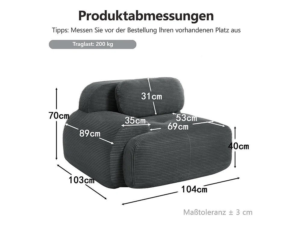 Canapé d'angle modulaire en velours côtelé avec coussins, accoudoirs ergonomiques et confort premium