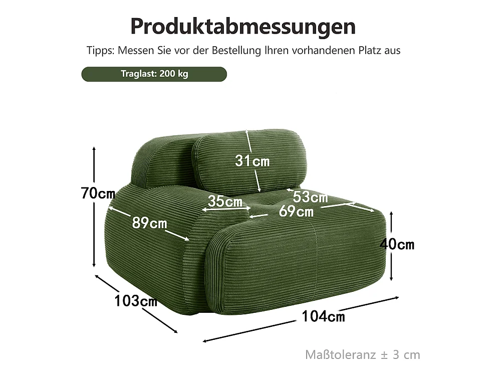 Canapé d'angle modulaire en velours côtelé avec coussins, accoudoirs ergonomiques et confort premium
