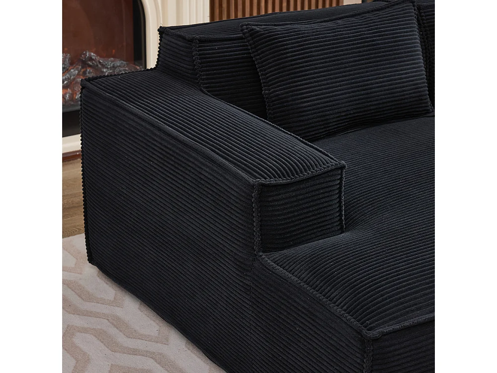 Canapé textile économique 235 cm avec coussins, assise ressorts ensachés et mousse haute densité