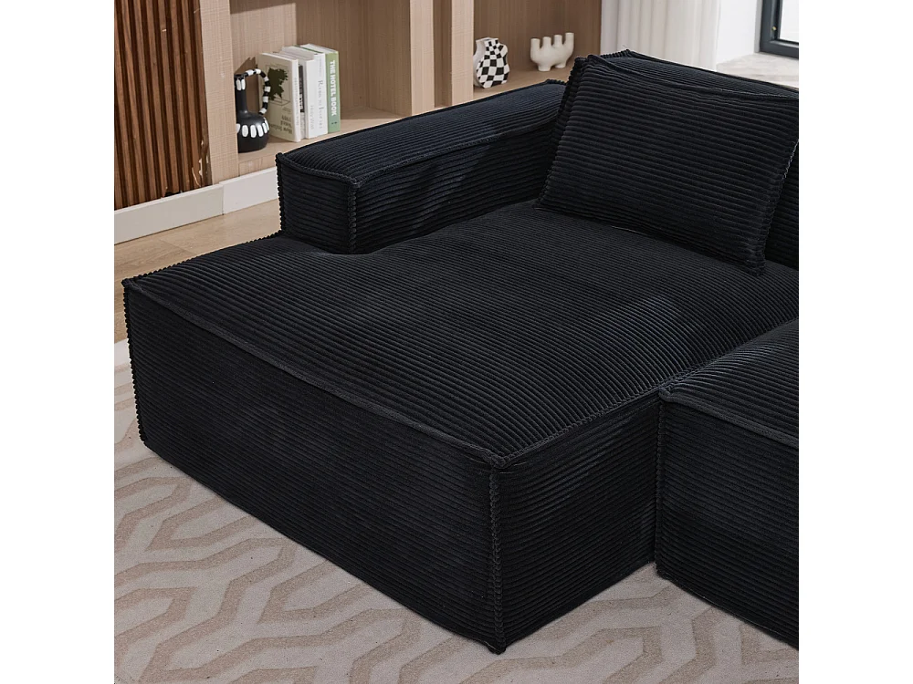 Canapé textile économique 235 cm avec coussins, assise ressorts ensachés et mousse haute densité