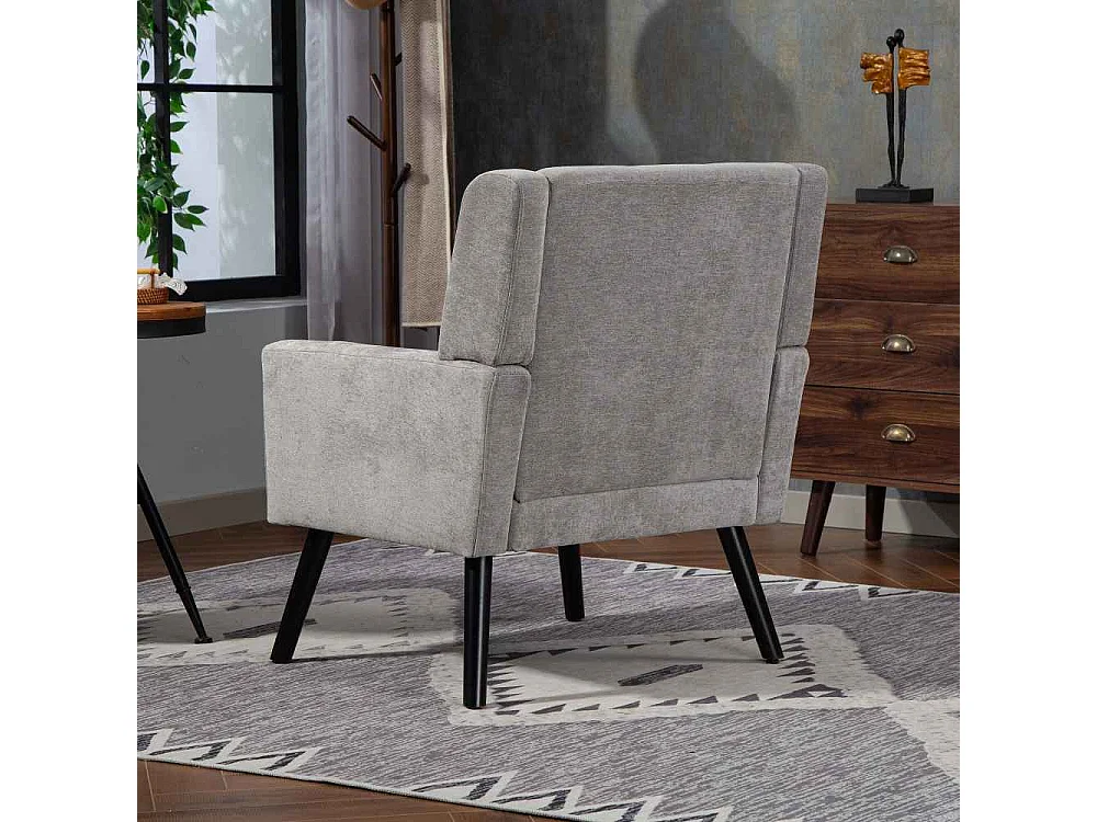 Fauteuil en cuir suédé à boutons – Siège Mid-Century avec mousse haute densité et pieds en bois massif pour salon et chambre