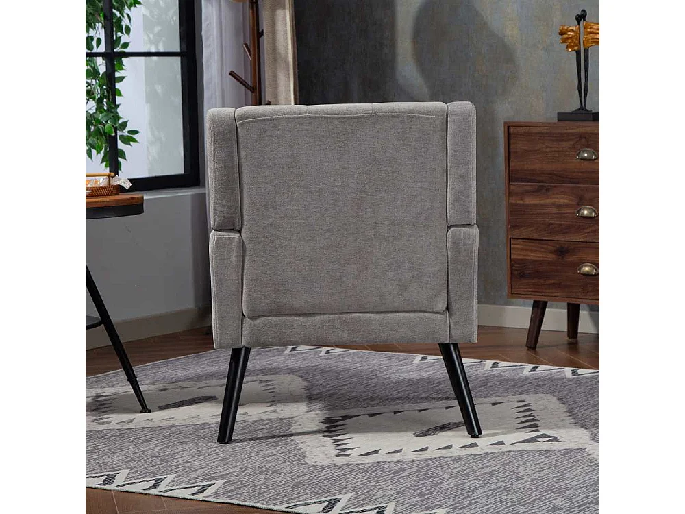 Fauteuil en cuir suédé à boutons – Siège Mid-Century avec mousse haute densité et pieds en bois massif pour salon et chambre