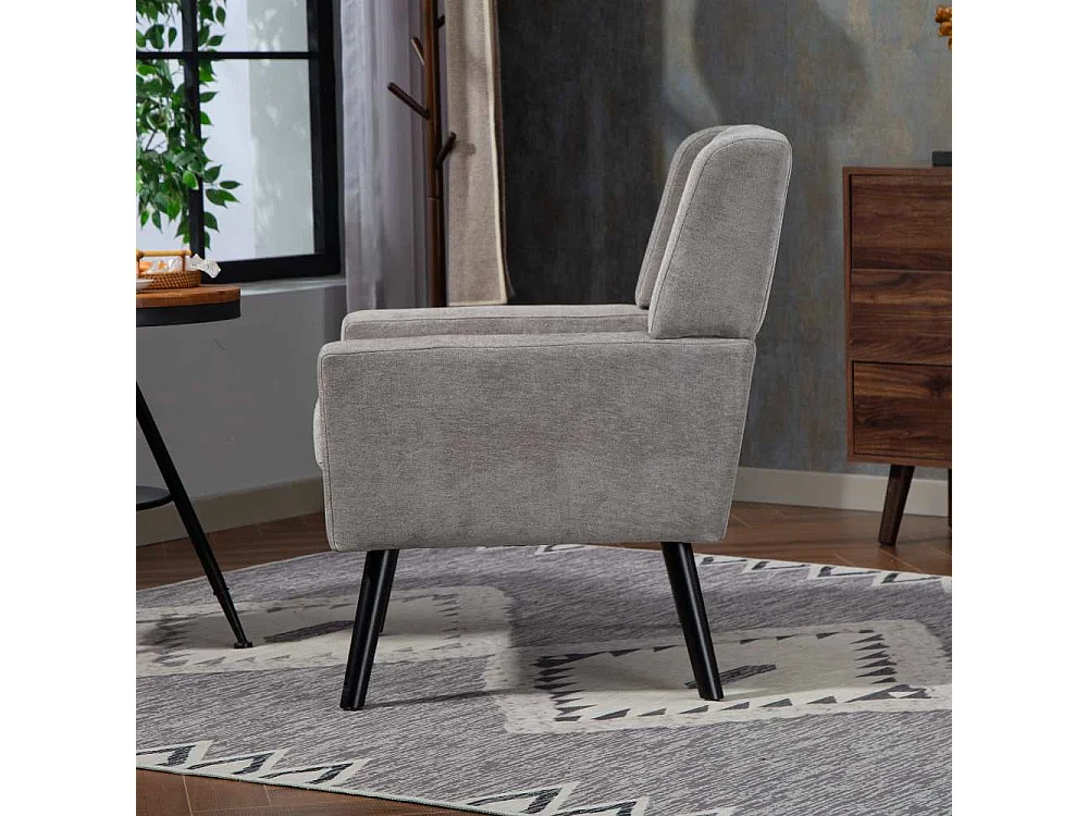 Fauteuil en cuir suédé à boutons – Siège Mid-Century avec mousse haute densité et pieds en bois massif pour salon et chambre
