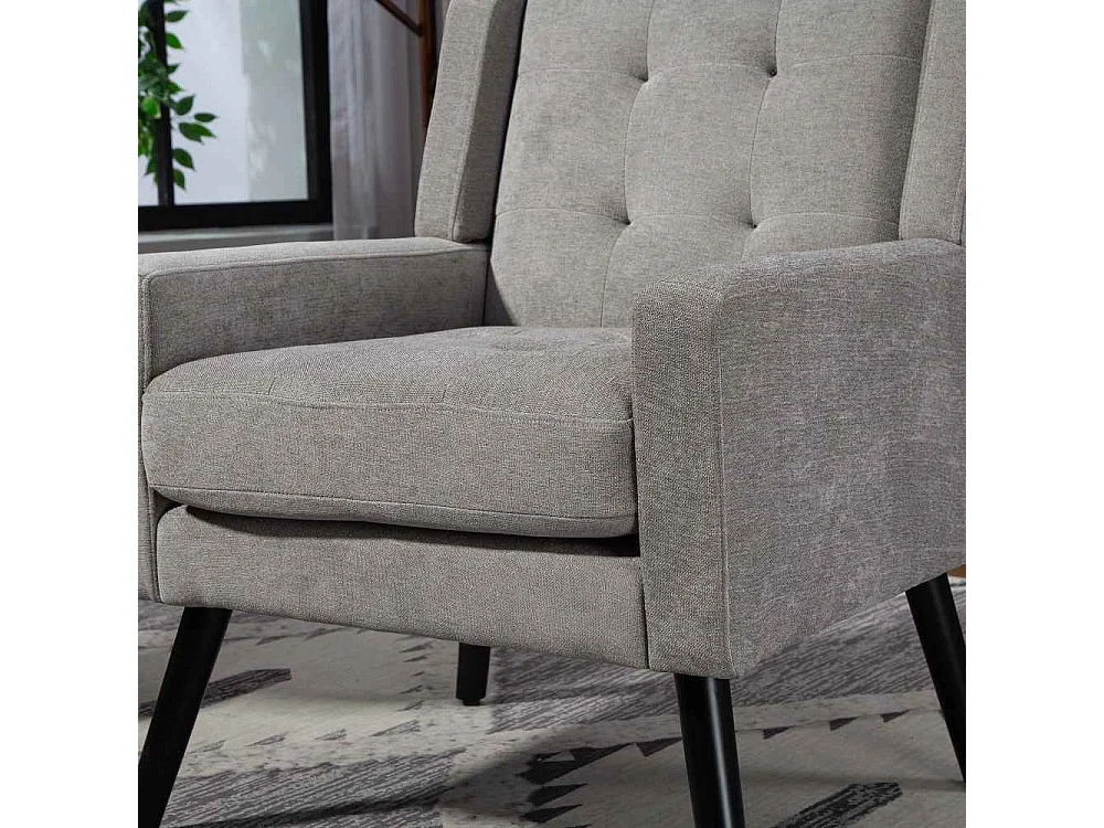 Fauteuil en cuir suédé à boutons – Siège Mid-Century avec mousse haute densité et pieds en bois massif pour salon et chambre