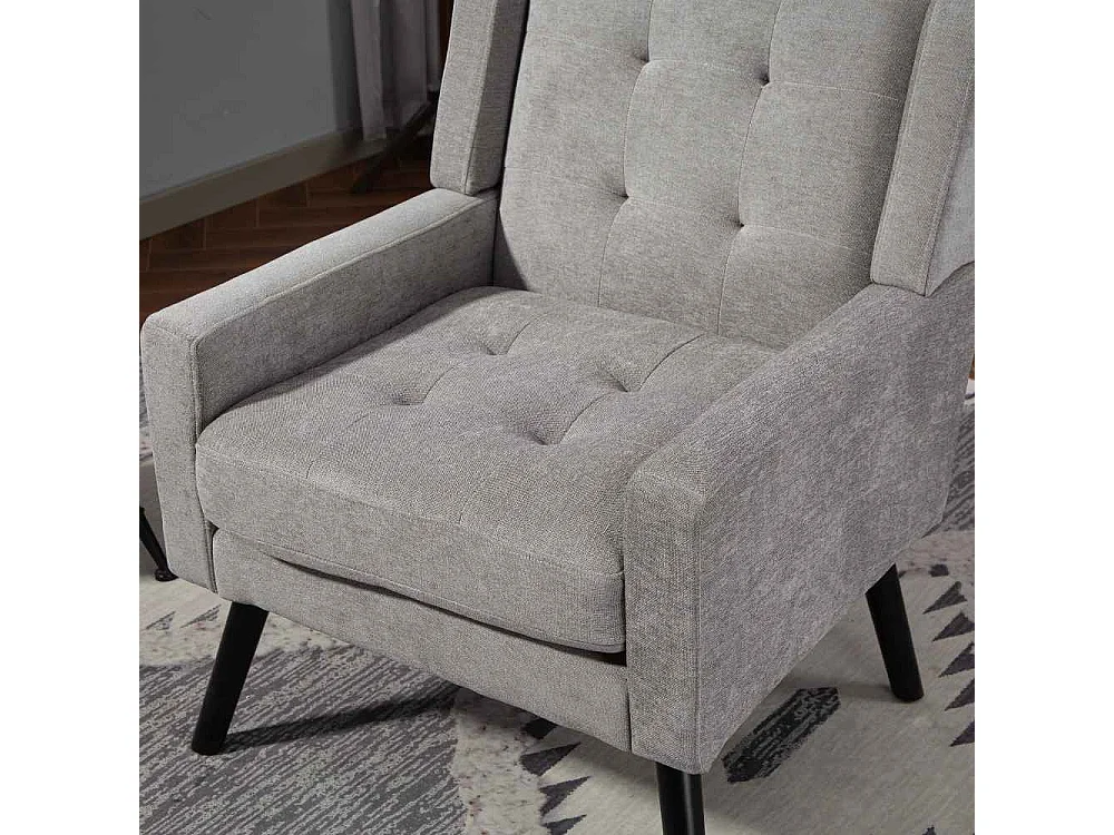 Fauteuil en cuir suédé à boutons – Siège Mid-Century avec mousse haute densité et pieds en bois massif pour salon et chambre