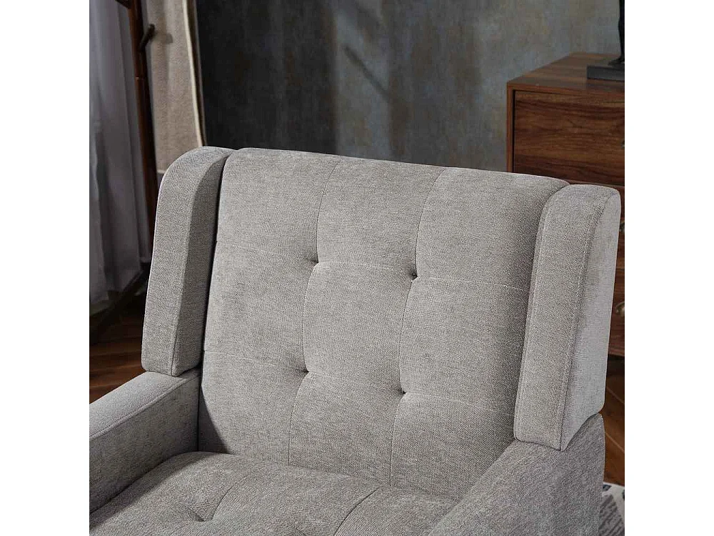 Fauteuil en cuir suédé à boutons – Siège Mid-Century avec mousse haute densité et pieds en bois massif pour salon et chambre