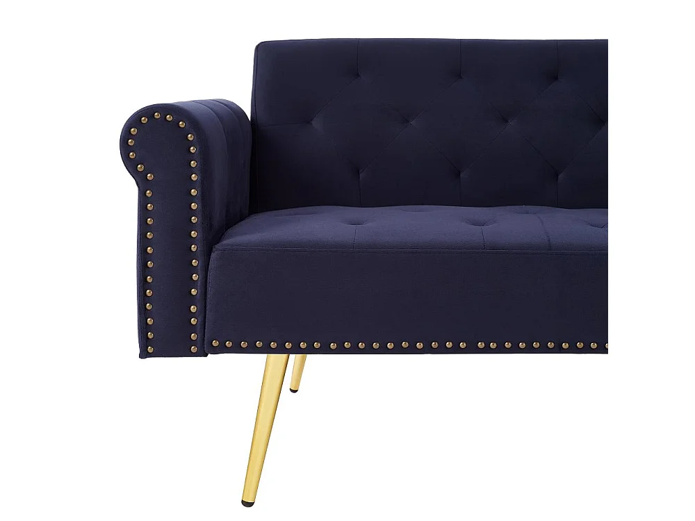 Zweisitzer-Samtsofa im modernen Stil – verstellbare Rückenlehne, goldene Beine, umwandelbar in ein Bett