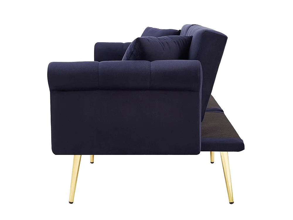 Zweisitzer-Samtsofa im modernen Stil – verstellbare Rückenlehne, goldene Beine, umwandelbar in ein Bett