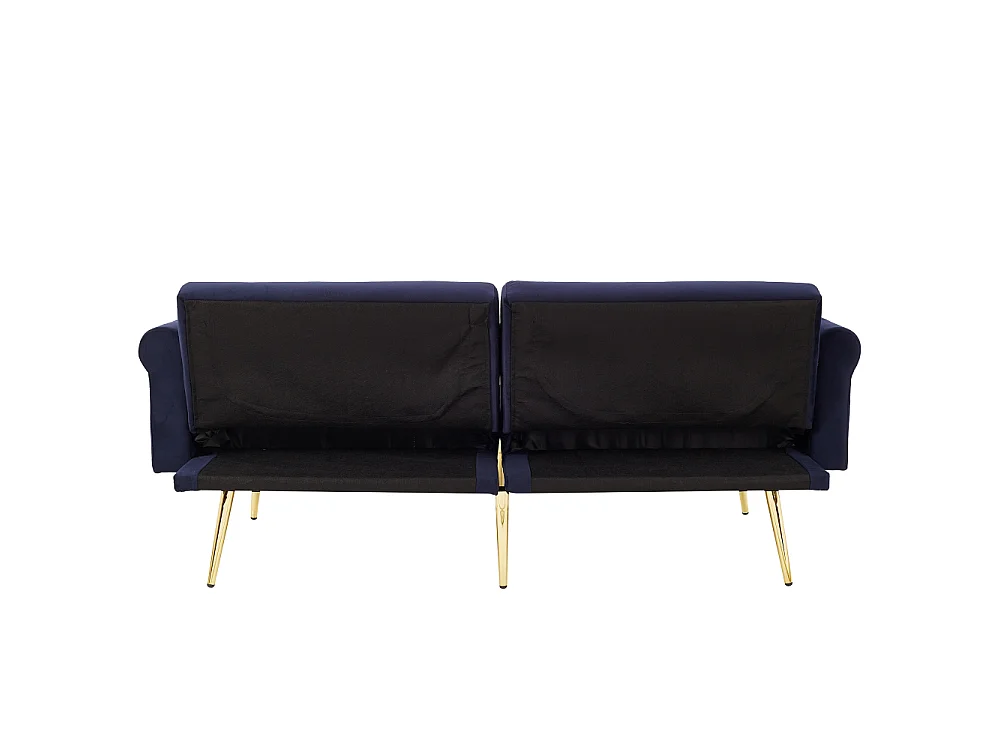 Zweisitzer-Samtsofa im modernen Stil – verstellbare Rückenlehne, goldene Beine, umwandelbar in ein Bett