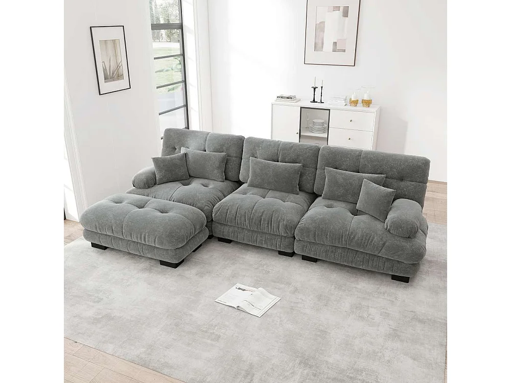 Divan modulaire en L XXL – Canapé modulable profond avec pouf mobile, convertible en lit pour salon, confort extrême et design élégant