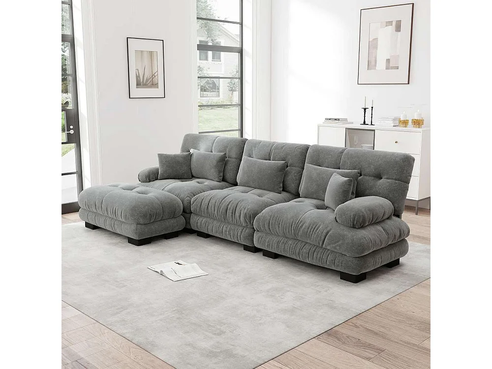 Divan modulaire en L XXL – Canapé modulable profond avec pouf mobile, convertible en lit pour salon, confort extrême et design élégant