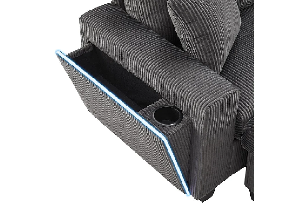U-förmiges Samtsofa mit Ottomanen, LED, USB-/Typ-C-Anschlüssen, Leselampe und Multifunktionsspeicher