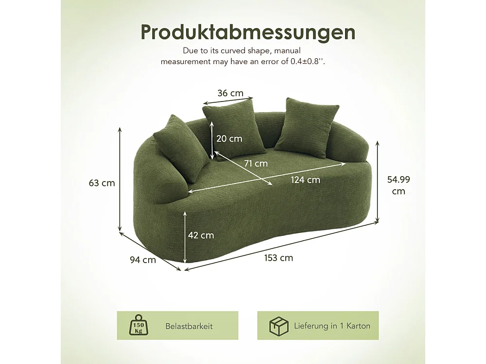 2-zits modulaire bank in zachte chenille, modern gebogen design met kussens, compact comfort