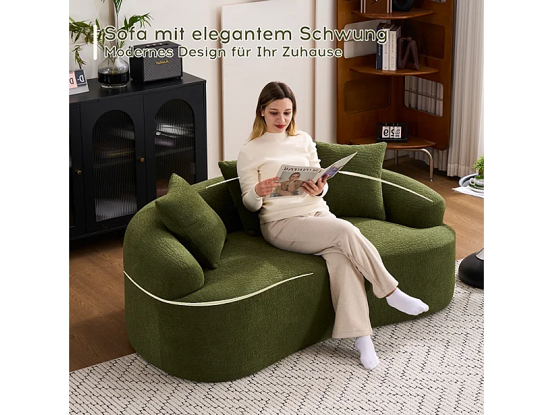2-zits modulaire bank in zachte chenille, modern gebogen design met kussens, compact comfort