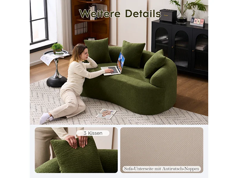 2-zits modulaire bank in zachte chenille, modern gebogen design met kussens, compact comfort
