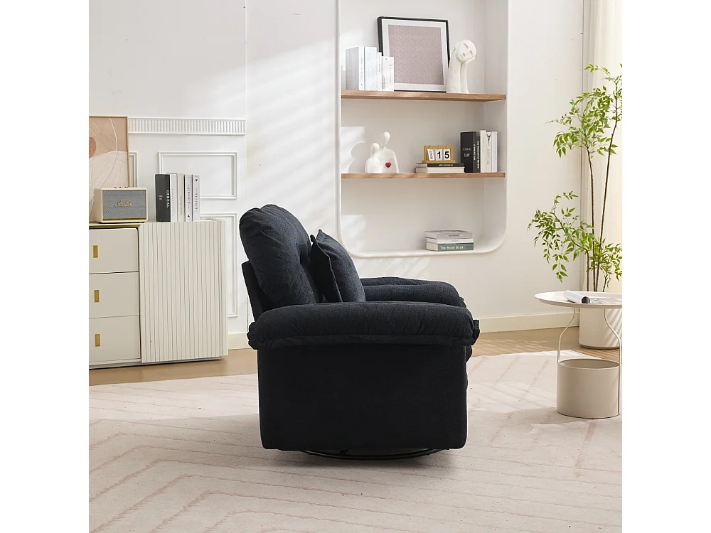 Fauteuil rotatif 360° en chenille grand format avec coussin, confortable pour salon, chambre et chambre d’enfant
