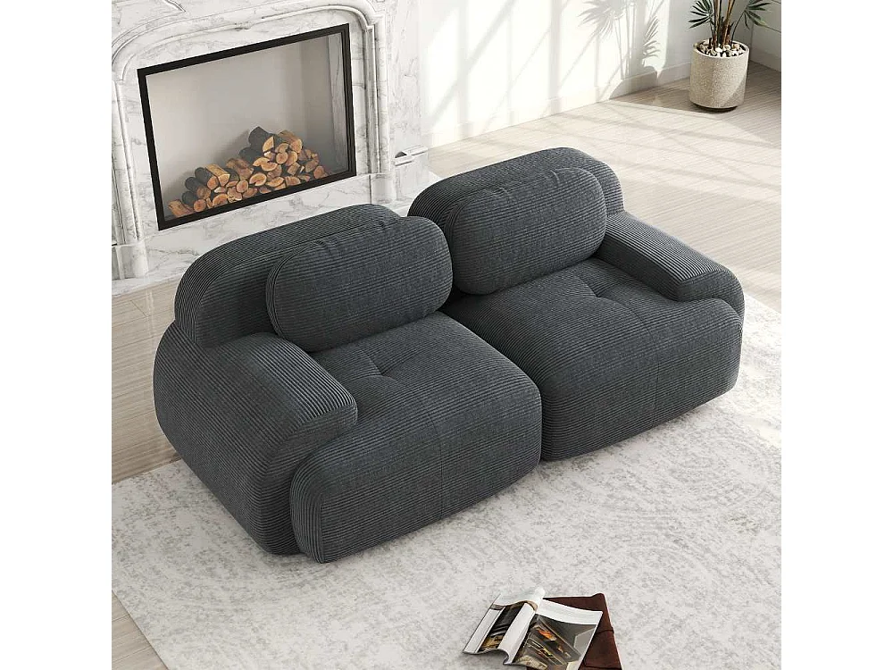 Canapé Loveseat modulable 82'' en velours côtelé, accoudoirs courbés, coussins élastiques, salon et chambre