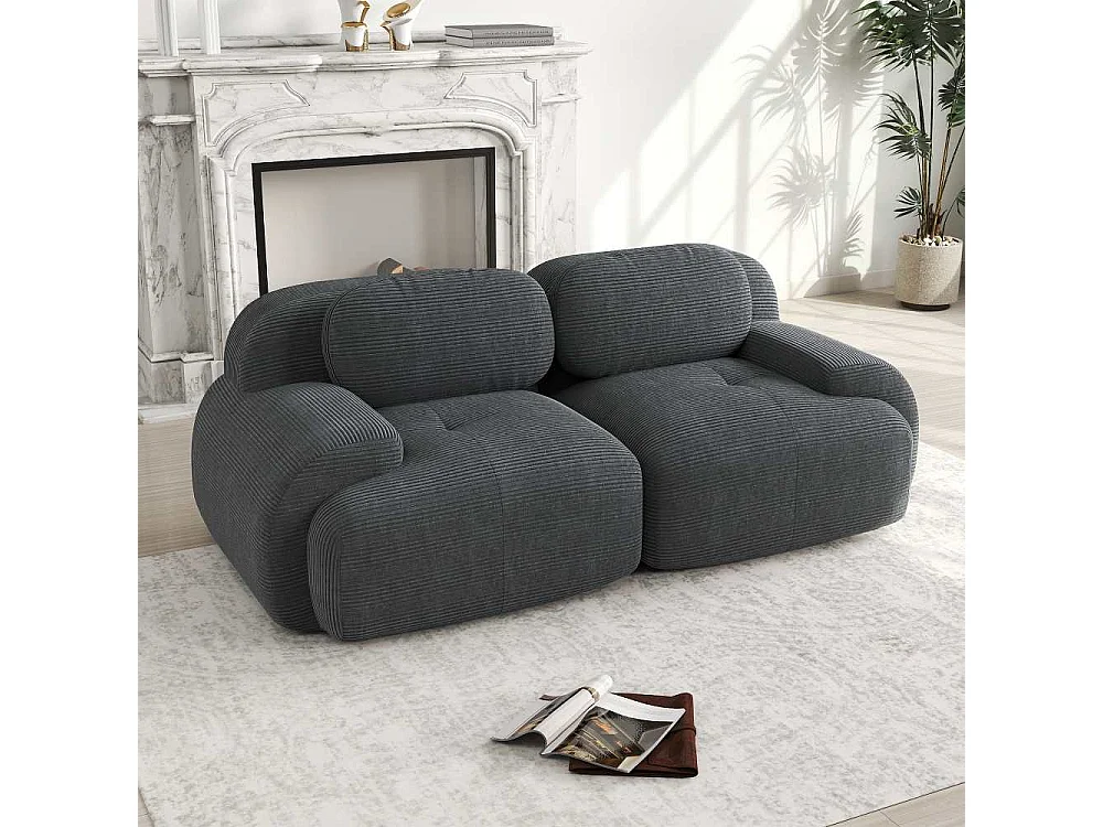 Canapé Loveseat modulable 82'' en velours côtelé, accoudoirs courbés, coussins élastiques, salon et chambre