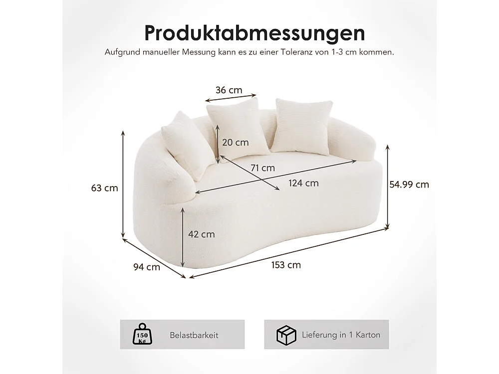Canapé 2 Places Modulable en Chenille Douce, Design Courbé Moderne avec Coussins, Confort Compact
