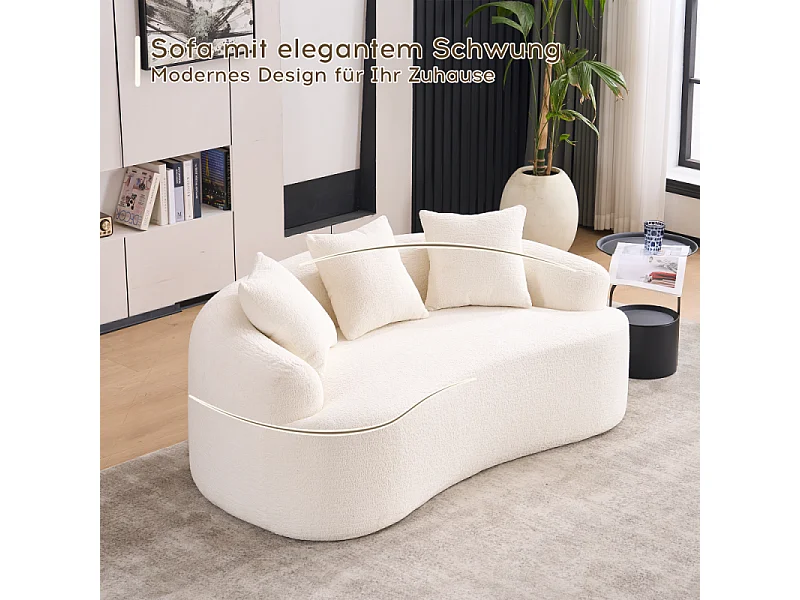 Canapé 2 Places Modulable en Chenille Douce, Design Courbé Moderne avec Coussins, Confort Compact