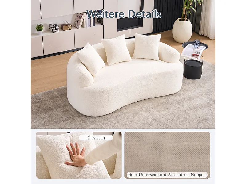 Canapé 2 Places Modulable en Chenille Douce, Design Courbé Moderne avec Coussins, Confort Compact