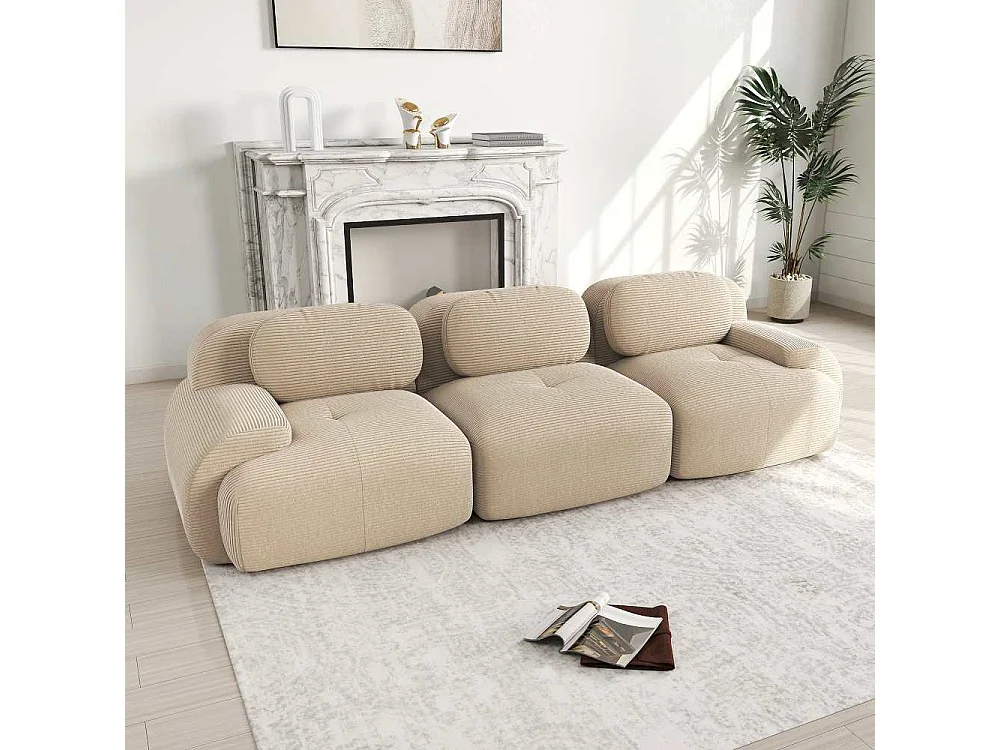 3-zitsbank in Premium Cordstoff, modulaire, ergonomische armleuningen