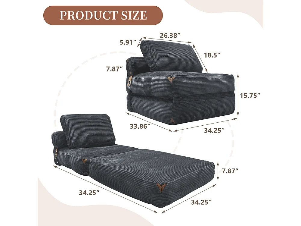 Modernes 1-Sitzer-Umbau-Loungesofa mit integriertem Stauraum, hochelastischem Kissen und eleganten Pompons