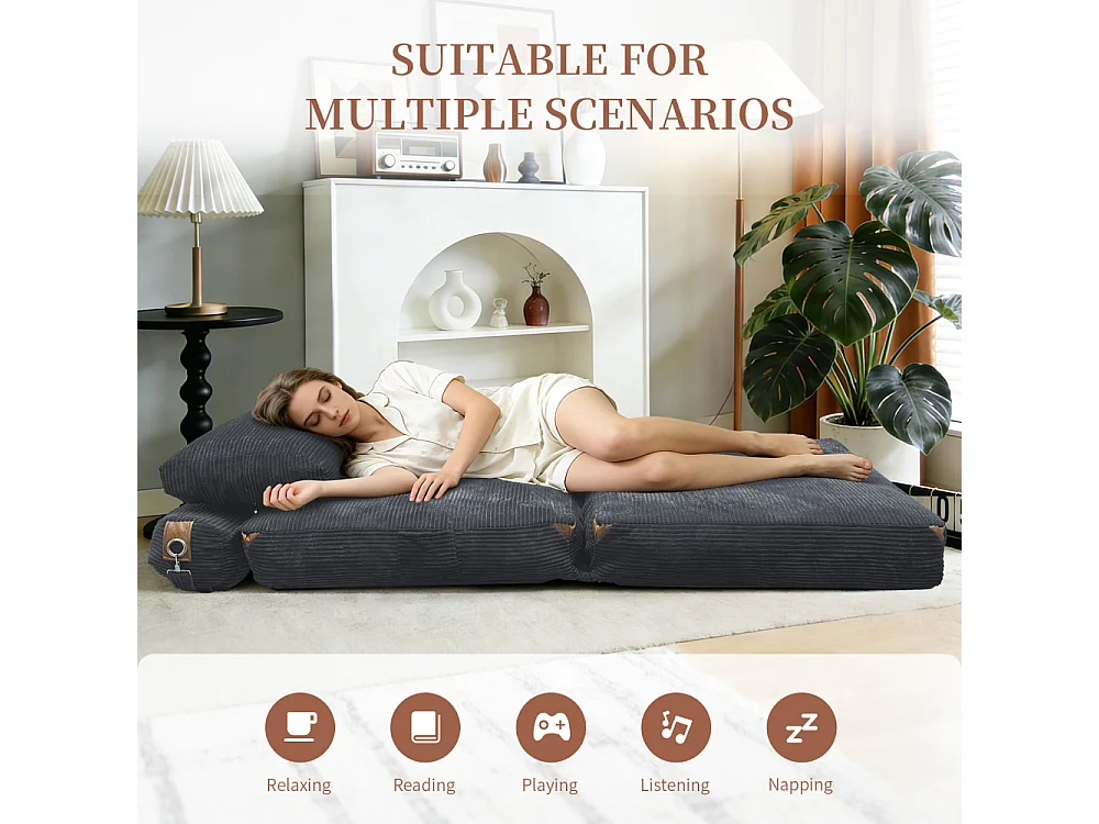 Modernes 1-Sitzer-Umbau-Loungesofa mit integriertem Stauraum, hochelastischem Kissen und eleganten Pompons