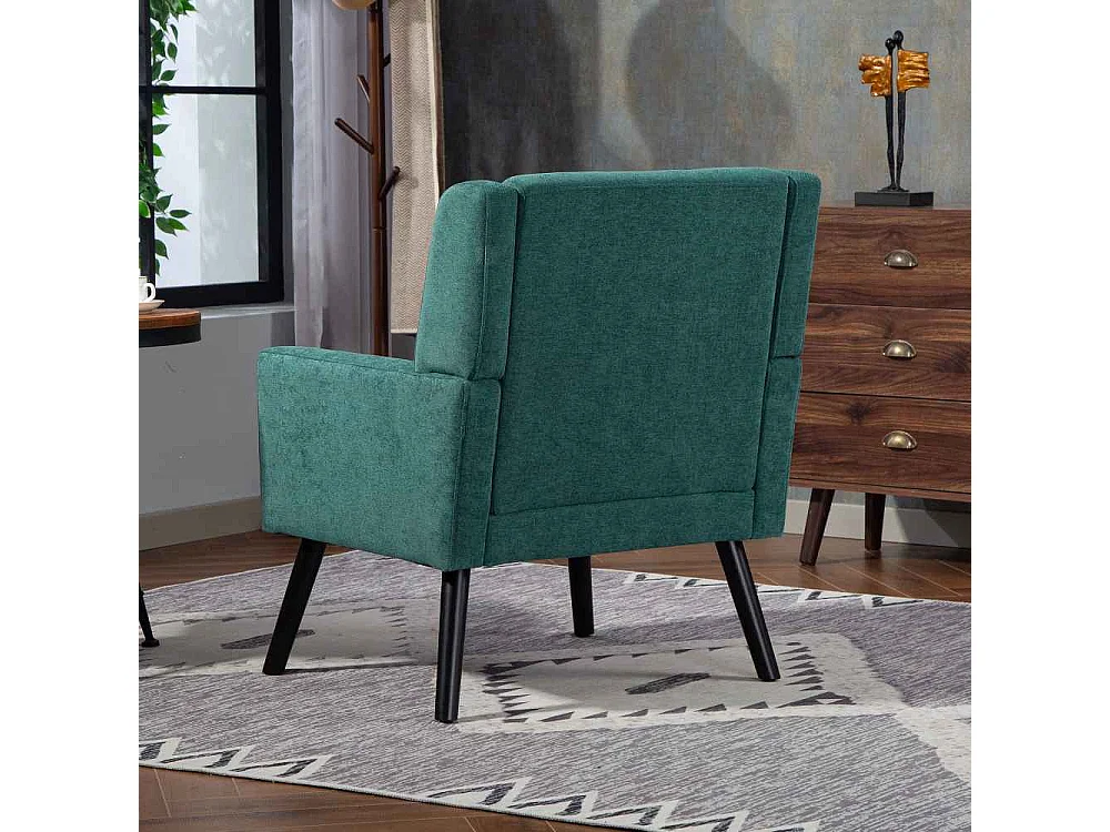 Fauteuil en cuir suédé à boutons – Siège Mid-Century avec mousse haute densité et pieds en bois massif pour salon et chambre
