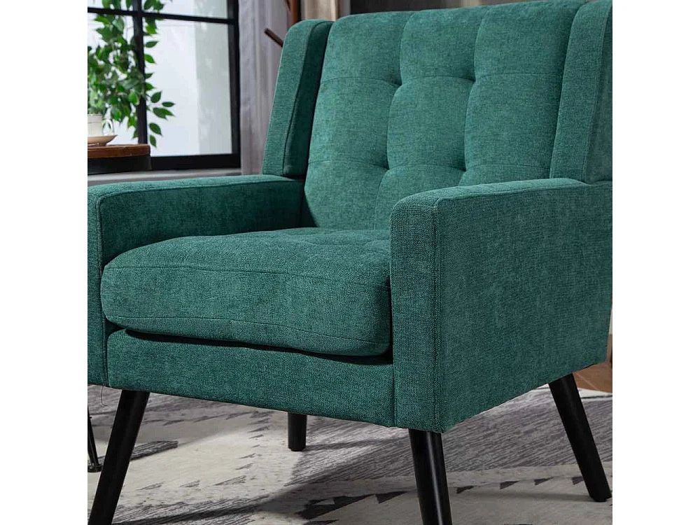 Fauteuil en cuir suédé à boutons – Siège Mid-Century avec mousse haute densité et pieds en bois massif pour salon et chambre