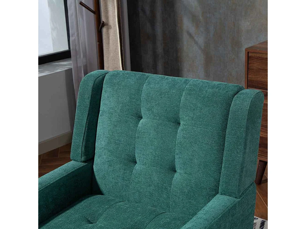 Fauteuil en cuir suédé à boutons – Siège Mid-Century avec mousse haute densité et pieds en bois massif pour salon et chambre