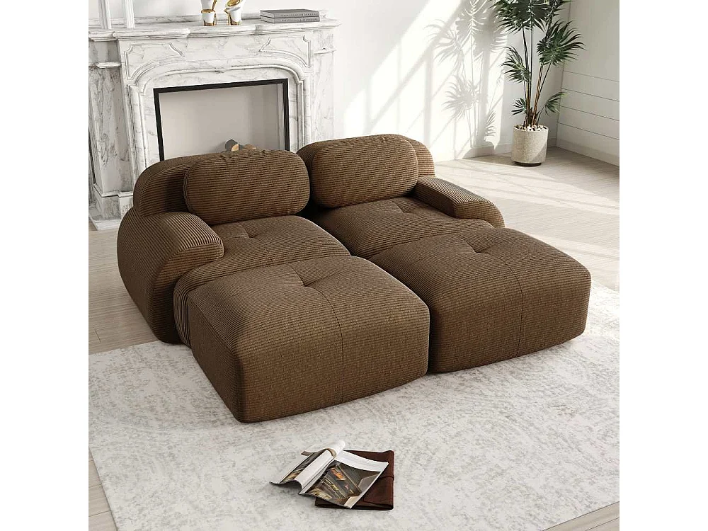 Modulaire fluwelen 2-zitsbank met chaise longue, antislip, ergonomische armleuningen