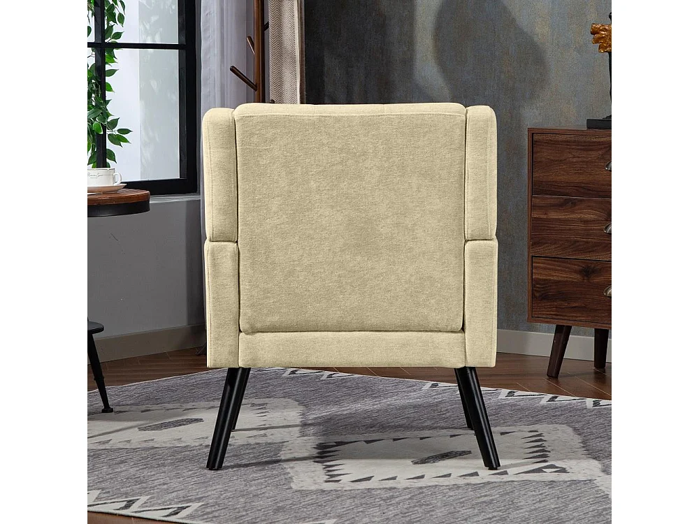 Fauteuil en cuir suédé à boutons – Siège Mid-Century avec mousse haute densité et pieds en bois massif pour salon et chambre