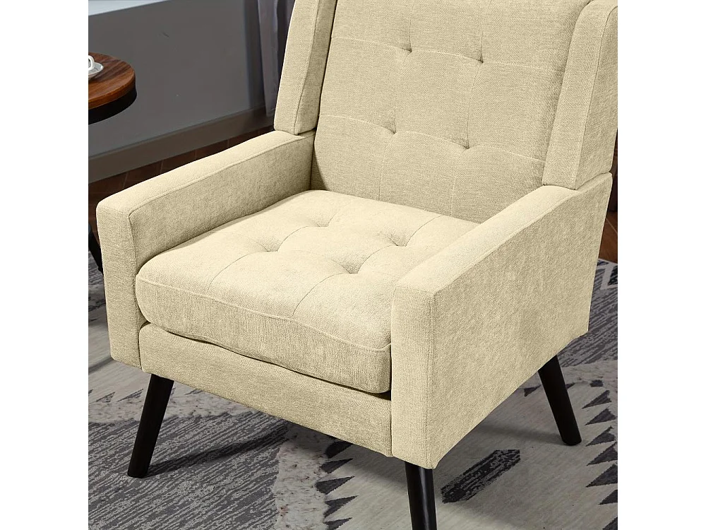 Fauteuil en cuir suédé à boutons – Siège Mid-Century avec mousse haute densité et pieds en bois massif pour salon et chambre