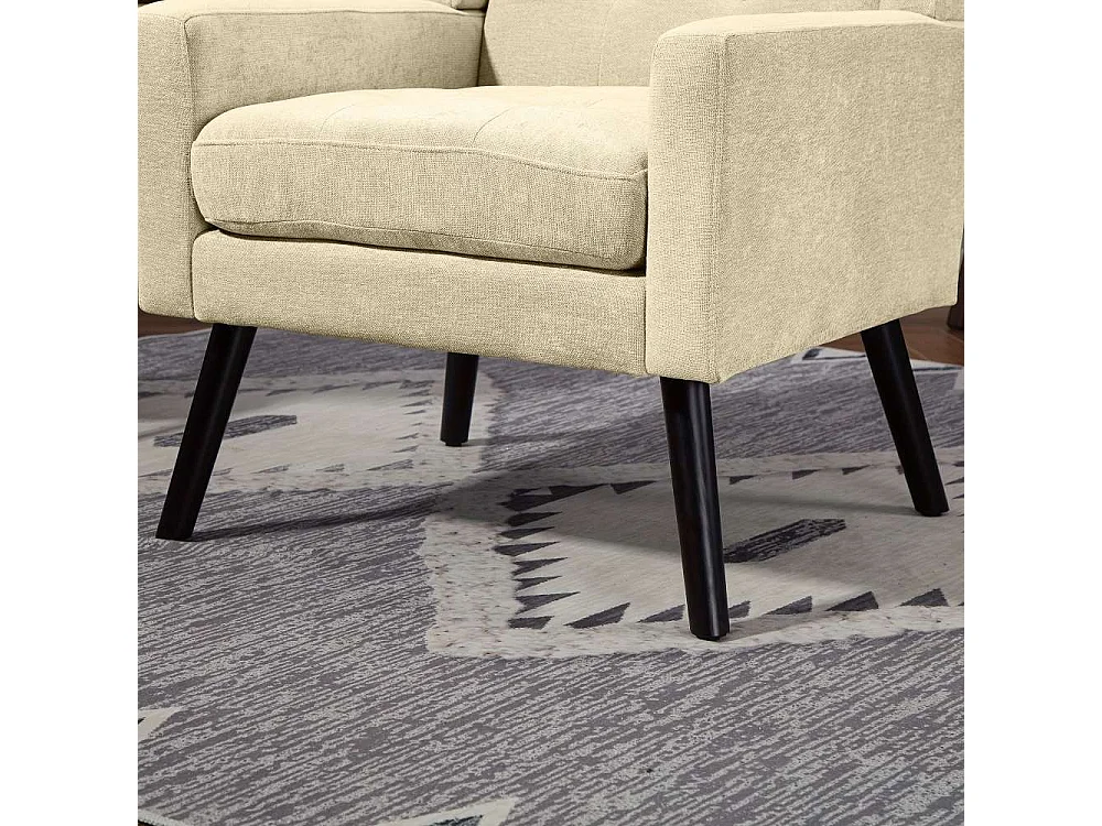Fauteuil en cuir suédé à boutons – Siège Mid-Century avec mousse haute densité et pieds en bois massif pour salon et chambre
