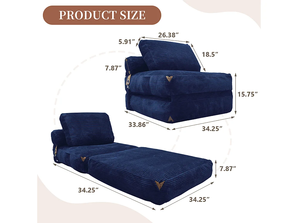 Modernes 1-Sitzer-Umbau-Loungesofa mit integriertem Stauraum, hochelastischem Kissen und eleganten Pompons