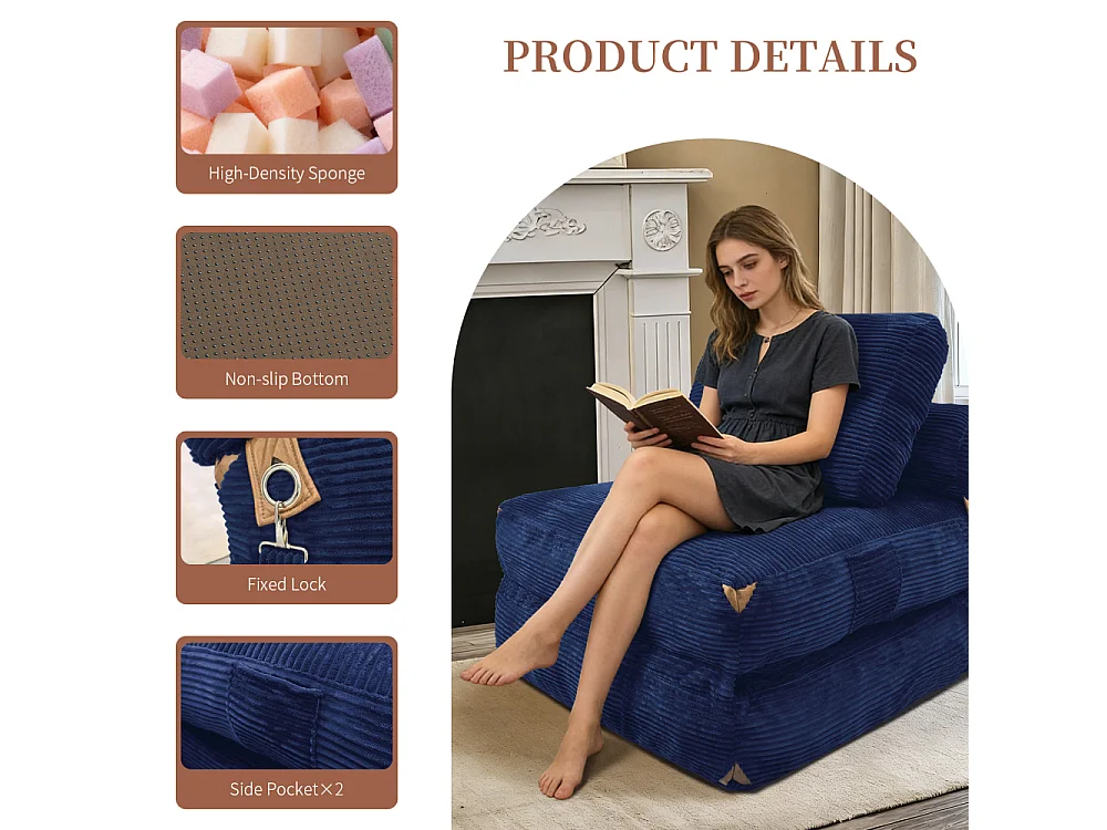 Modernes 1-Sitzer-Umbau-Loungesofa mit integriertem Stauraum, hochelastischem Kissen und eleganten Pompons