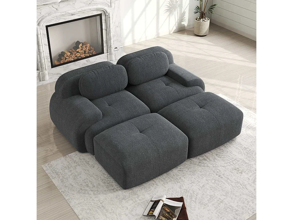 Modulares 2-Sitzer-Samtsofa mit Chaiselongue, rutschfesten, ergonomischen Armlehnen