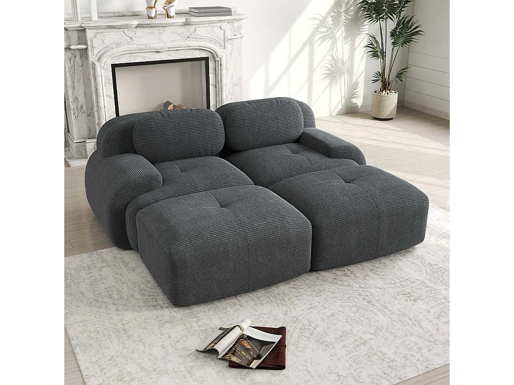 Modulares 2-Sitzer-Samtsofa mit Chaiselongue, rutschfesten, ergonomischen Armlehnen