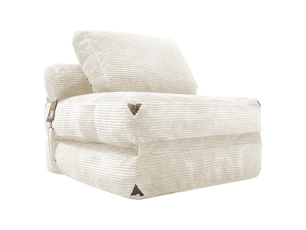 Canapé lounge 1 place moderne convertible avec rangement intégré, coussin haute résilience et pompons élégants