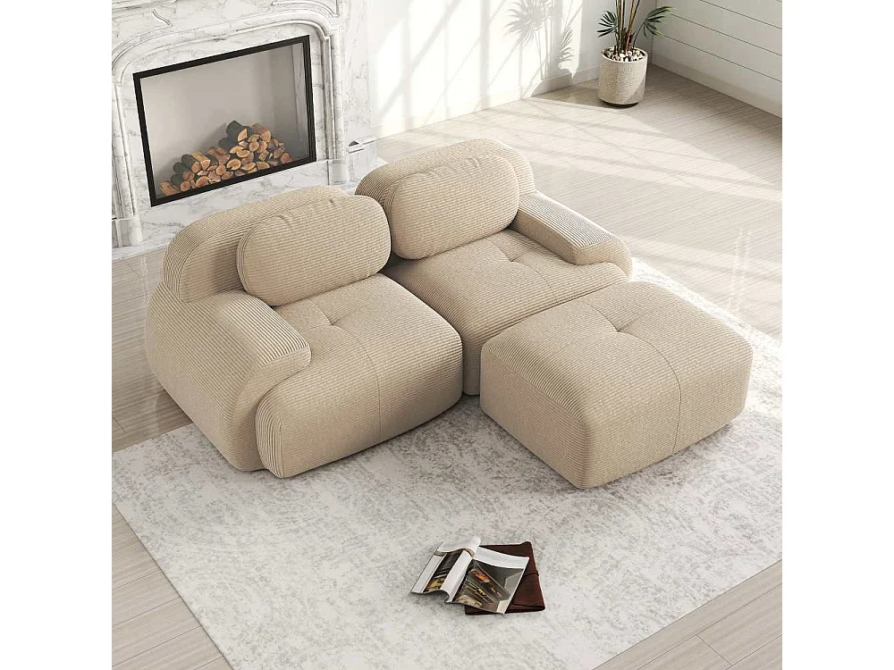 82'' modulares Sofa aus weichem Cord, gebogene Armlehnen, hochelastischer Schaumstoff, gebrauchsfertig